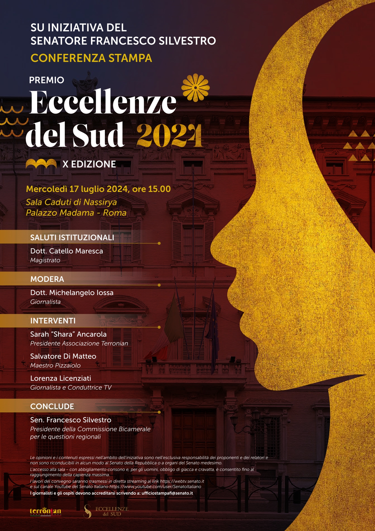 SENATO della REPUBBLICA - conferenza stampa Premio Eccellenze del Sud 2024 - locandina